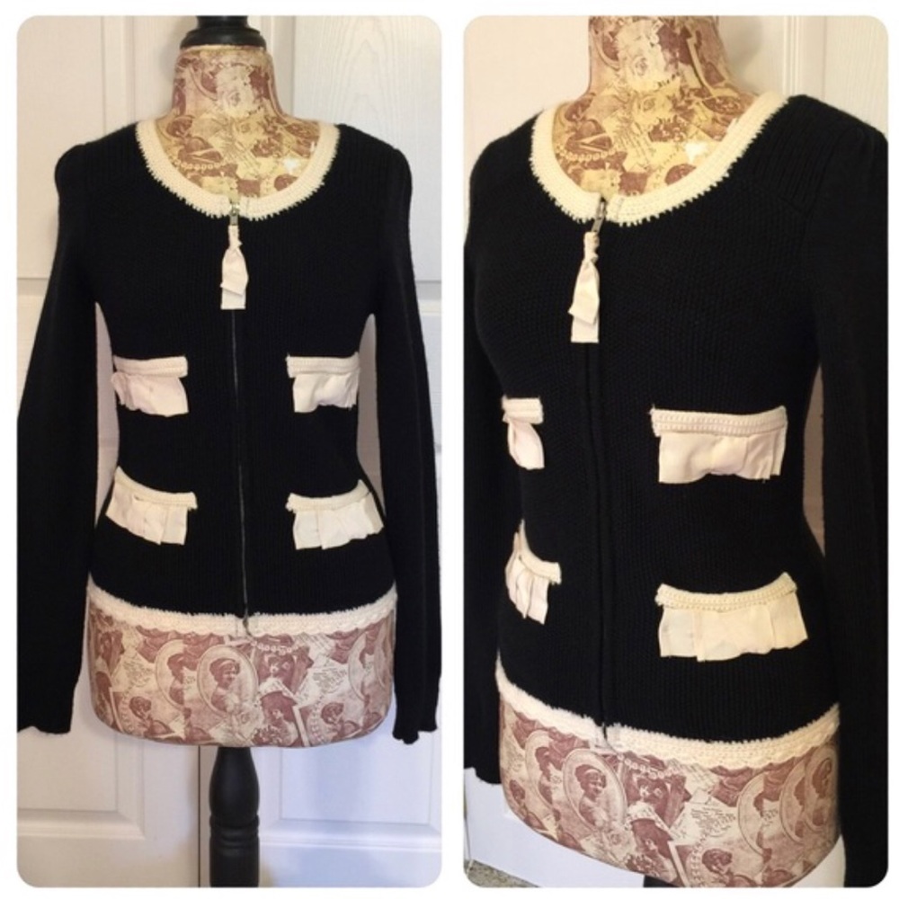 Anthropologie basic black wool cardigan w/ cream